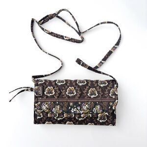 Vintage Y2K Maggi B Paisley Earth Toned Quilted‎ Trifold Crossbody Purse Wallet